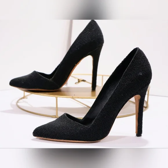 Alice + Olivia Dina Black Caviar Beaded Pointy Toe Heels Pumps - Picture 2 of 10